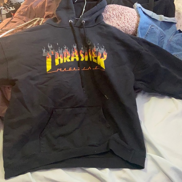 Thrasher Sweaters - Black with red flames thrasher